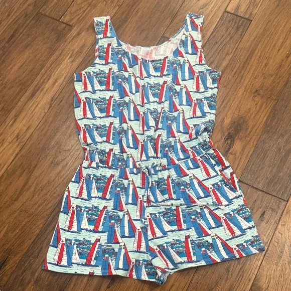 Vineyard Vines Red, Blue & White Sailboat Girls' Romper - Picture 2 of 3